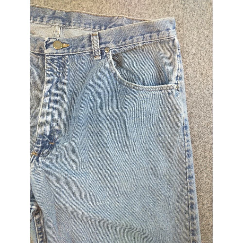 Wrangler 97601VR Mens Light Wash Straight Leg Denim Jeans 36x29 Distressed Blue - Picture 2 of 16